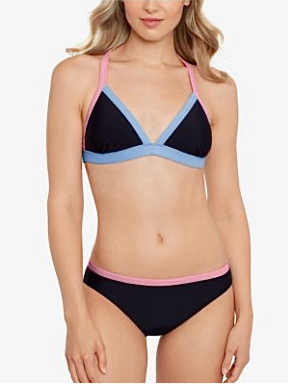 NWT salt + cove Triangle Bikini Top & Bottom Pastel Colorblock Black Swimsuit S